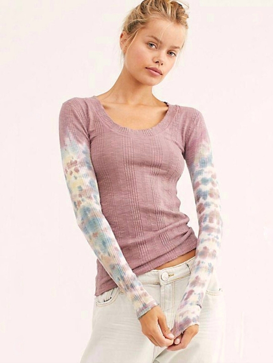 Free People Tops - Free People Big Sur long sleeve top tie-dye purple tee women's size Small